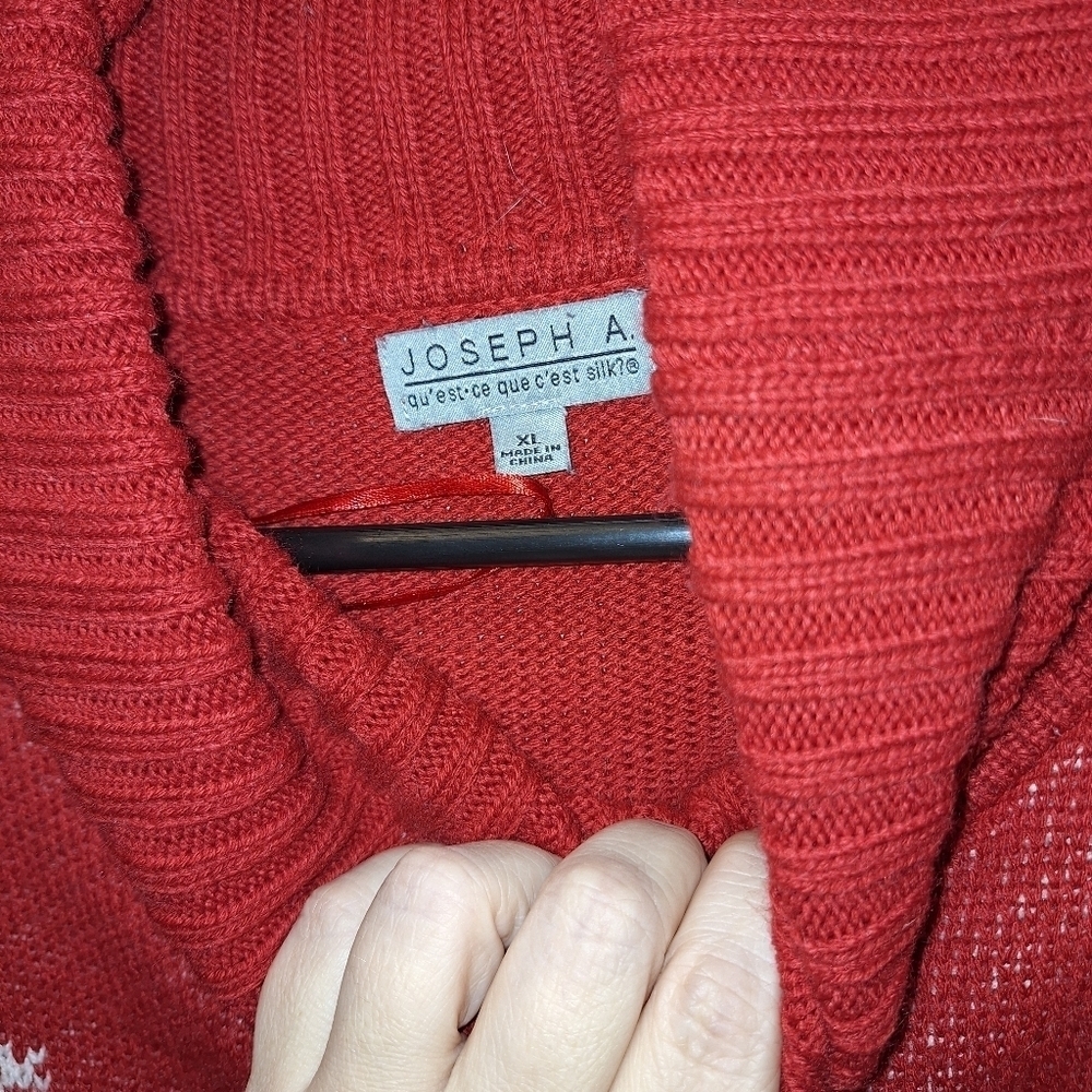 Joseph A Red White Cowl Neck Sweater XL - Picture 3 of 6